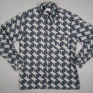 Zanetti Italy Mens Medium Button Up Shirt Grey Pixelated Houndstooth Cotton LS